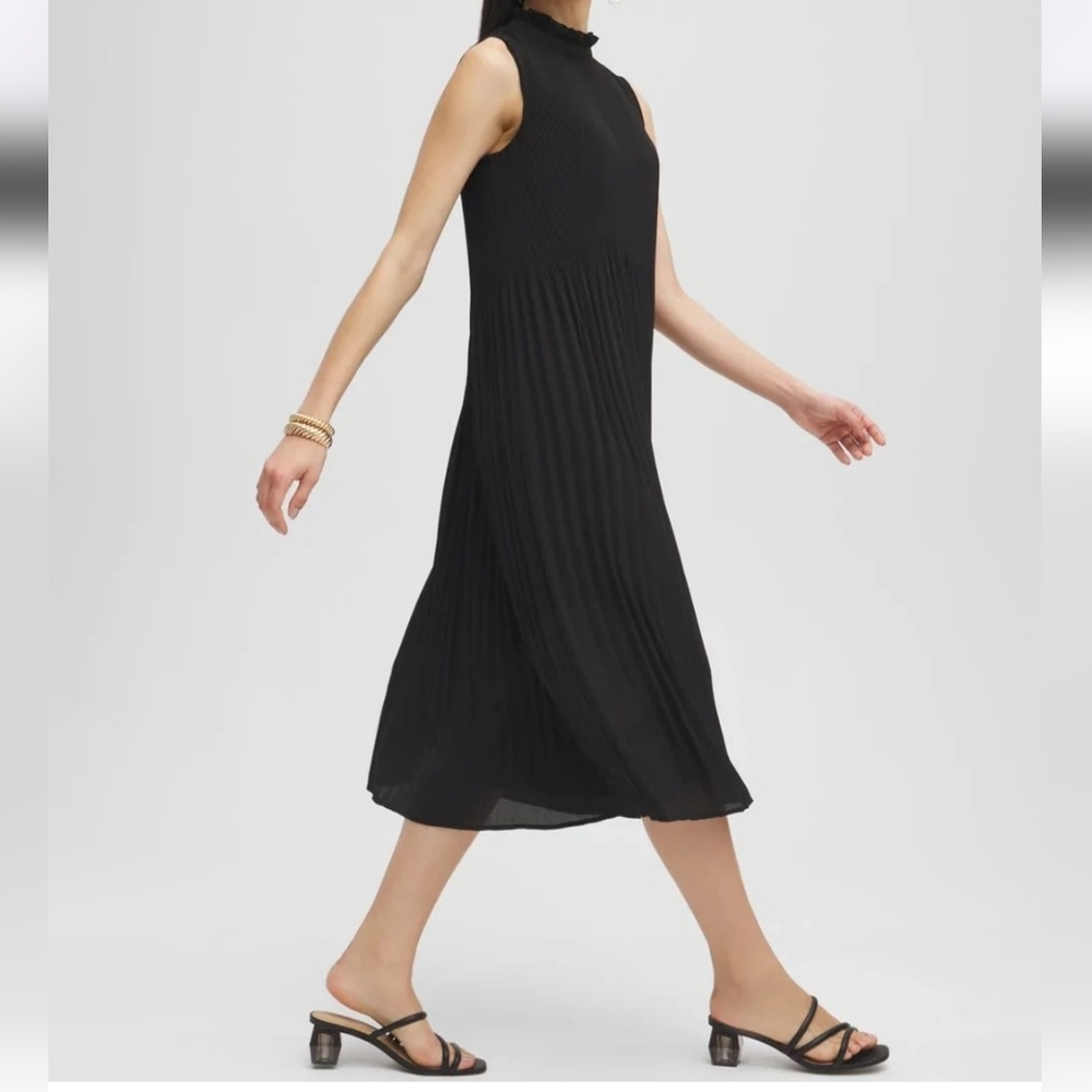 Chico's Black Pleated Midi Dress